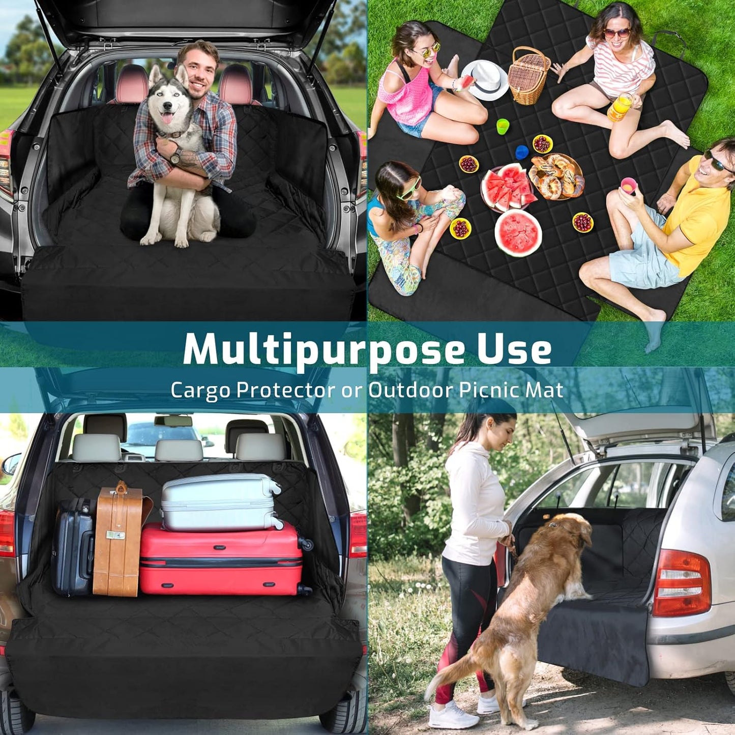 Veckle SUV Cargo Liner for Dogs with Side Flaps, Large (54" x 93") Water Resistant Trunk Cover, Non-Slip Pet Area Protector with Bumper Flap, Universal Fit for SUVs Sedans Vans, Khaki