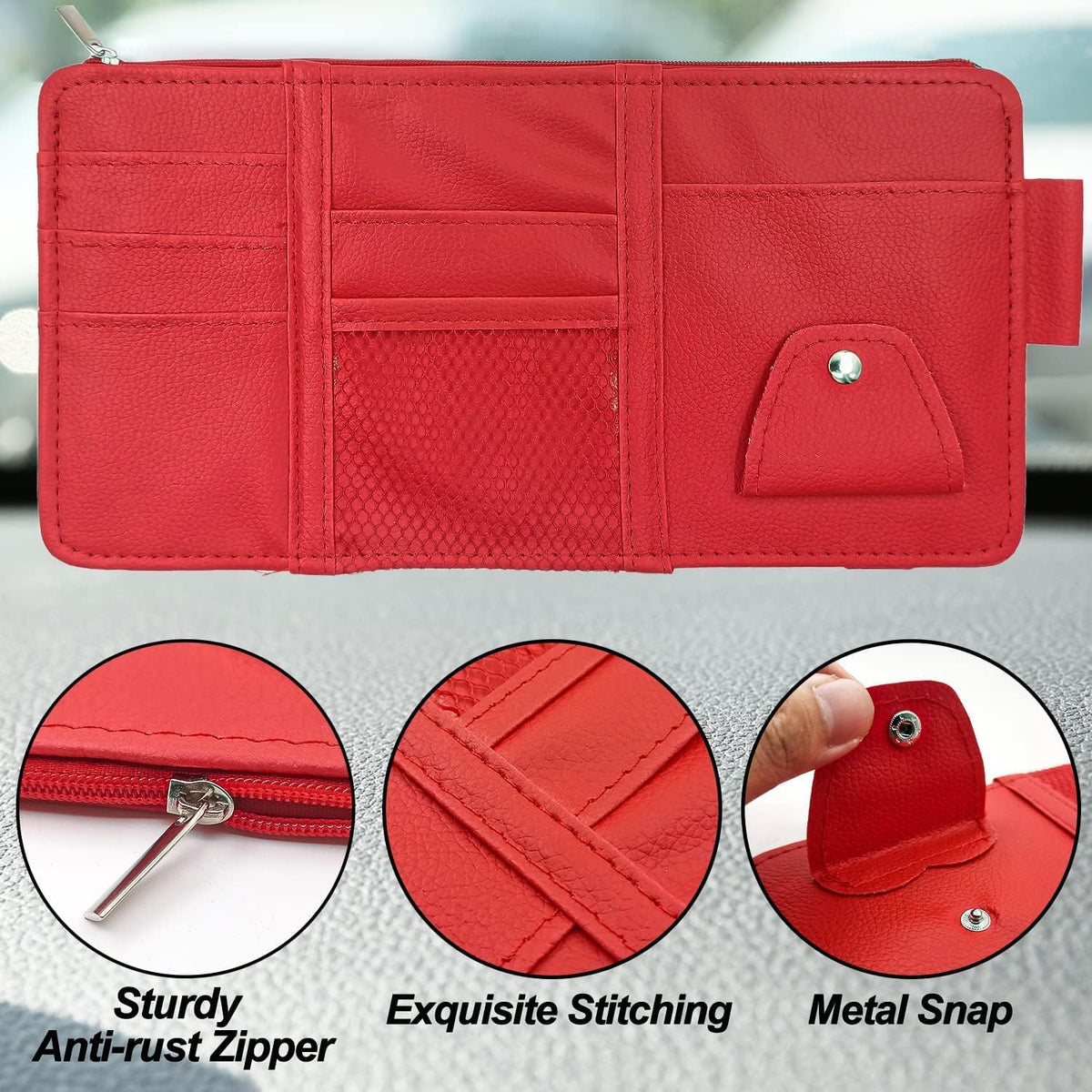 Keedolla Car Sun Visor Organizer, Truck Visor Organizer Car Sun Storage Pocket Pouch Case Bag for Sunglasses, Cards, Pens and Document - Pink