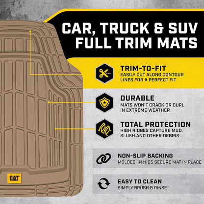 Cat® ToughRide™ Heavy-Duty 3 Piece Rubber All Season Floor Mats for Car Truck Van SUV, Black - Premium Trim to Fit Cars Floor Mat, All Weather Deep Dish Automotive Floor Mats, Total Dirt Protection