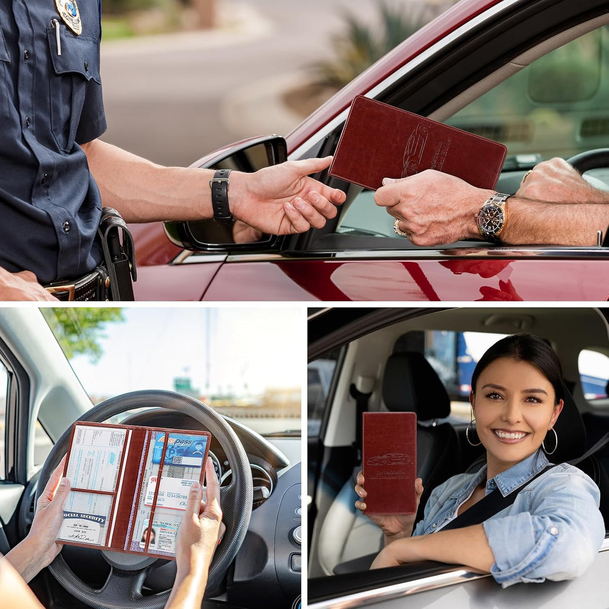 Car Registration and Insurance Card Holder for Women Men, Orange Glove Box Paperwork Organizer with Magnetic Buckle for Easy Access and Protect Documents and Various Cards in Vehicle