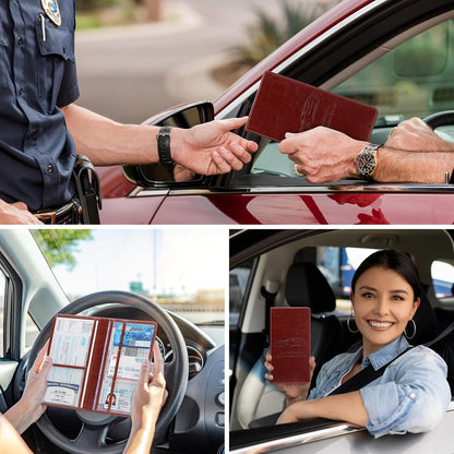 Car Registration and Insurance Card Holder for Women Men, Orange Glove Box Paperwork Organizer with Magnetic Buckle for Easy Access and Protect Documents and Various Cards in Vehicle