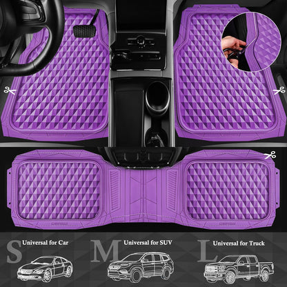 CAR PASS Heavy Duty Rubber Car Mats, Deep Dish All-Weather Floor Mat for Car Full Set Durable Anti-Slip 3D Rhombus Waterproof Trim to Fit Liner Universal Fit Automotive,Sedan,SUV,Truck, 3 Piece Black
