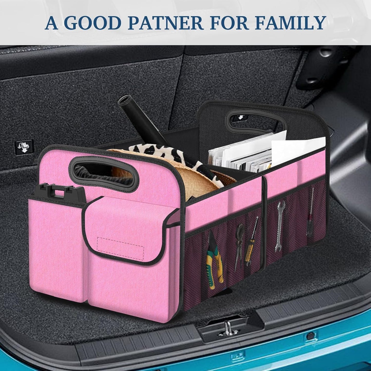 Femuar Car Trunk Organizer with Large Capacity Waterproof Car Accessories for Women & Men, Collapsible Trunk Organizer for Suv/Jeep/Sedan,Tools (Black, Standard)