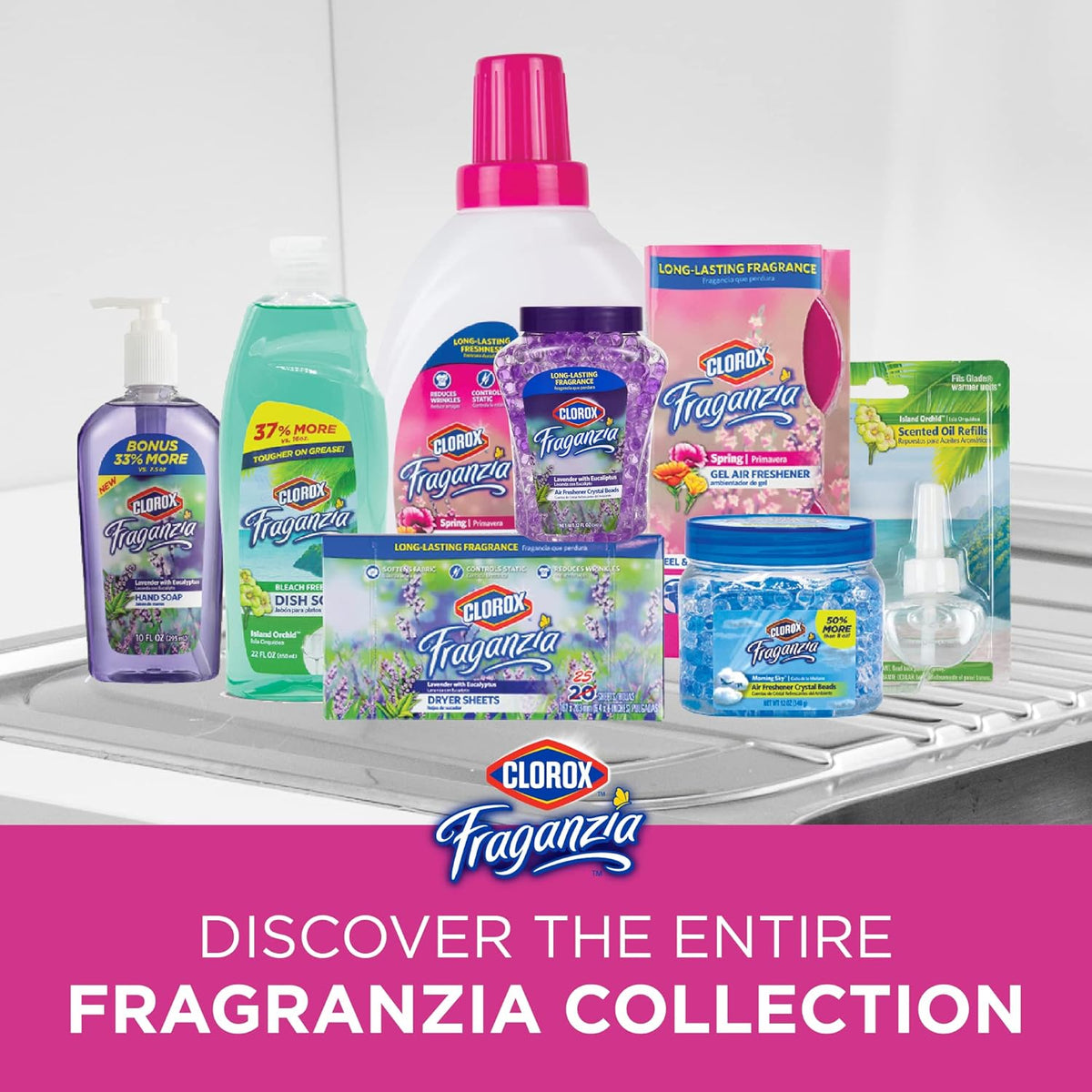 Clorox Fraganzia Crystal Beads Air Freshener, Long Lasting Room Deodorizer and Odor Eliminator Gel Beads to Freshen Home, Car, or Office, Fresh Ocean Breeze Scent, 12 Fl Oz