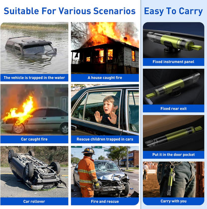 3 in 1 Car Safety Hammer Seatbelt Cutter and Survival Whistle, Safe Transparent Lid Window Breaker Seatbelt Cutter Underwater, 3-Pack Emergency Keychains car Window Breaker Tool,Glass Breaker for Cars