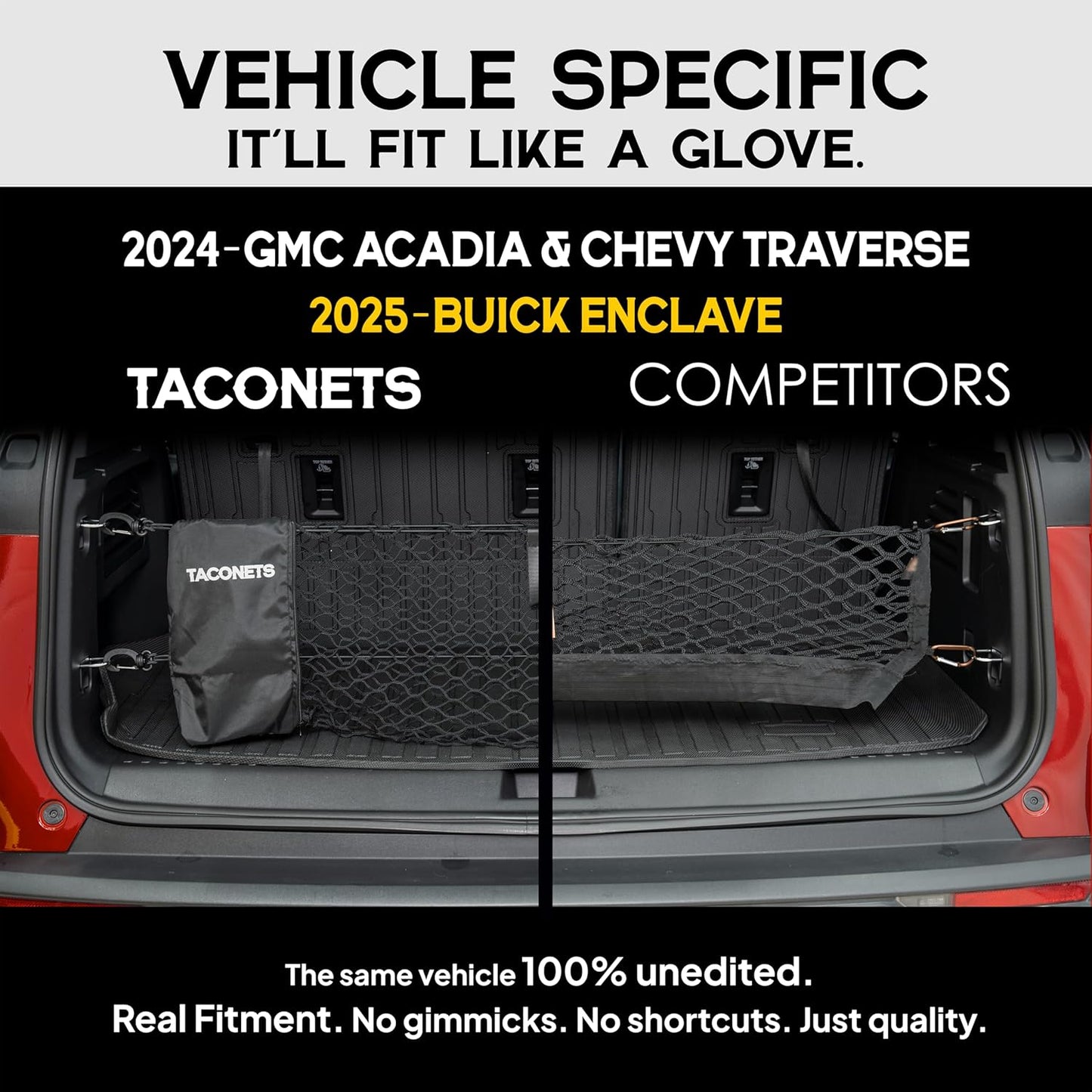 TacoNets Envelope Cargo Net for GMC Sierra & Chevy Silverado - Fits 2013-Current - Upgraded 5mm Bungee - Integrated Storage Bag - Heavy Duty Carabiners - Designed in USA