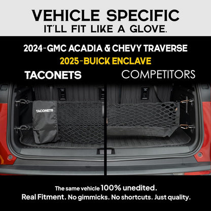 TacoNets Envelope Cargo Net for GMC Sierra & Chevy Silverado - Fits 2013-Current - Upgraded 5mm Bungee - Integrated Storage Bag - Heavy Duty Carabiners - Designed in USA