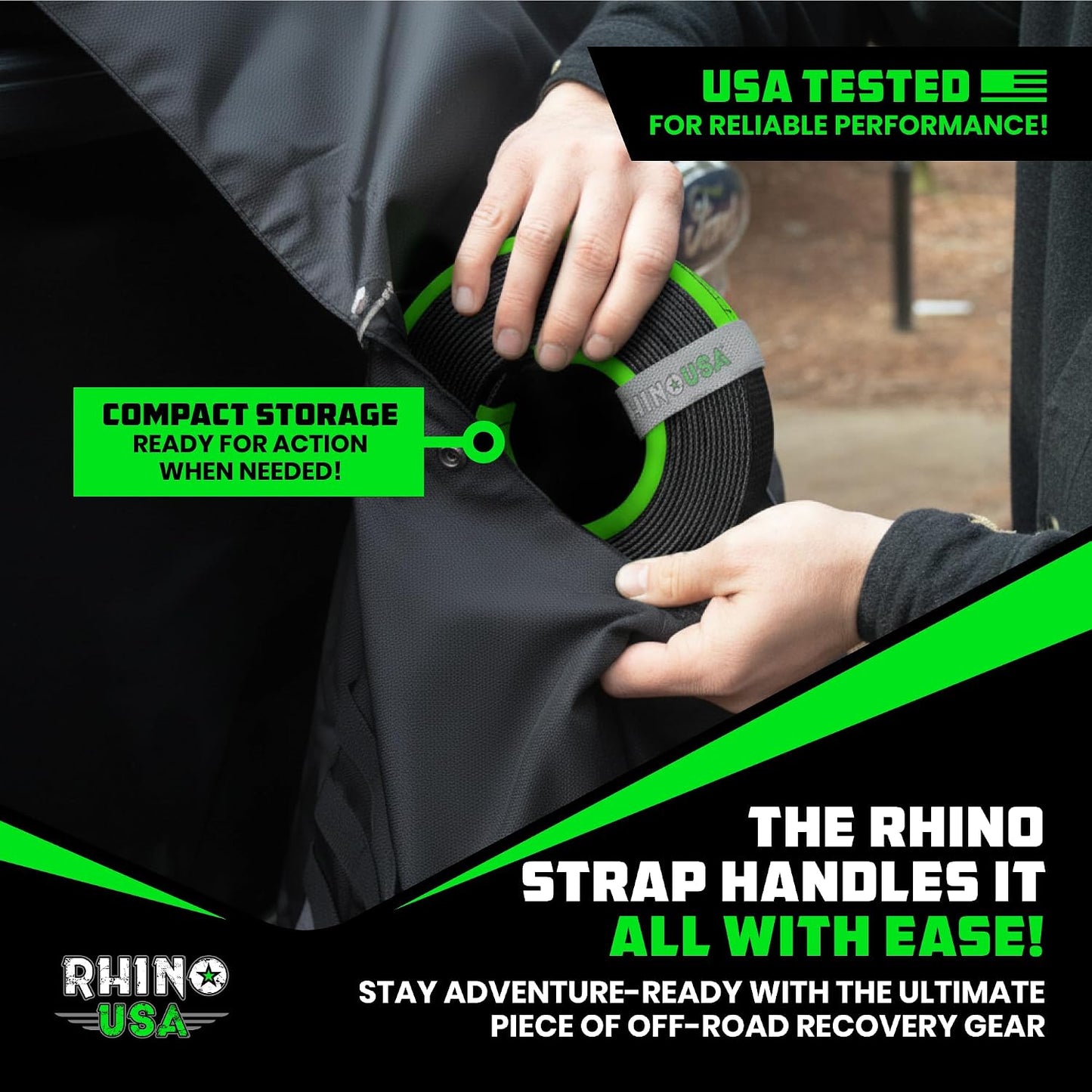 Rhino USA Recovery Tow Strap (3" x 20') - 31,518lb Break Strength - Emergency Recovery Strap Tow Rope for Truck, UTV, ATV & More - Heavy Duty Towing Strap for Offroad 4x4 Use - Compatible with Jeep
