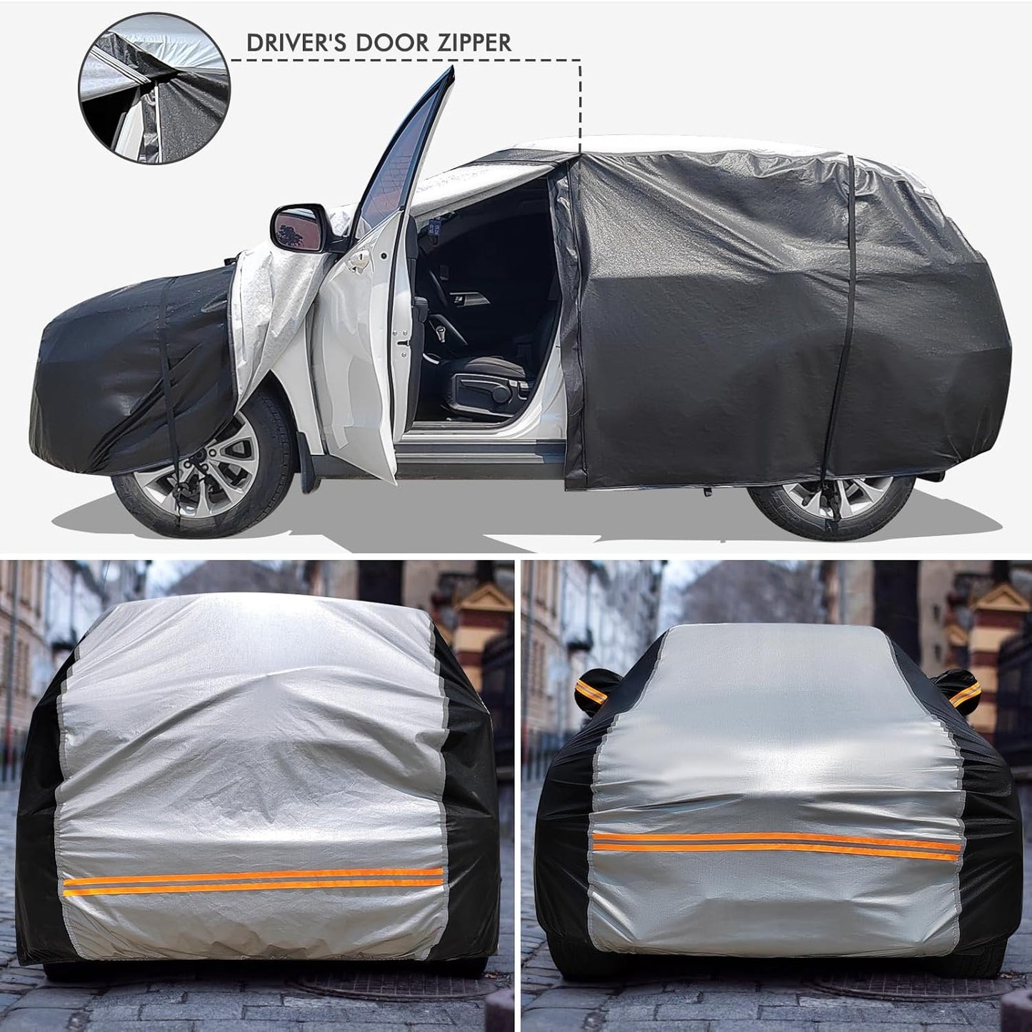 6 Layers Car Cover Waterproof All Weather Car Cover Waterproof All Weather, Outdoor Full Exterior Cover Rain Sun UV Snowproof Protection with Zipper Cotton for SUV (185-190inch)