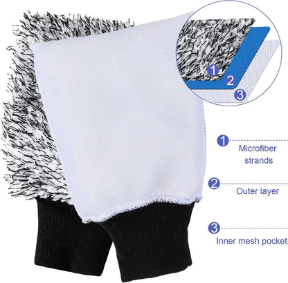 Riakrum 12 Pcs Microfiber Car Wash Mitts, Scratch Free Ultra Absorbent Car Sponge Glove Cleaner Wash Mitts for Car Wheel Trucks Home Cleaning (Black and White,Blue and White)