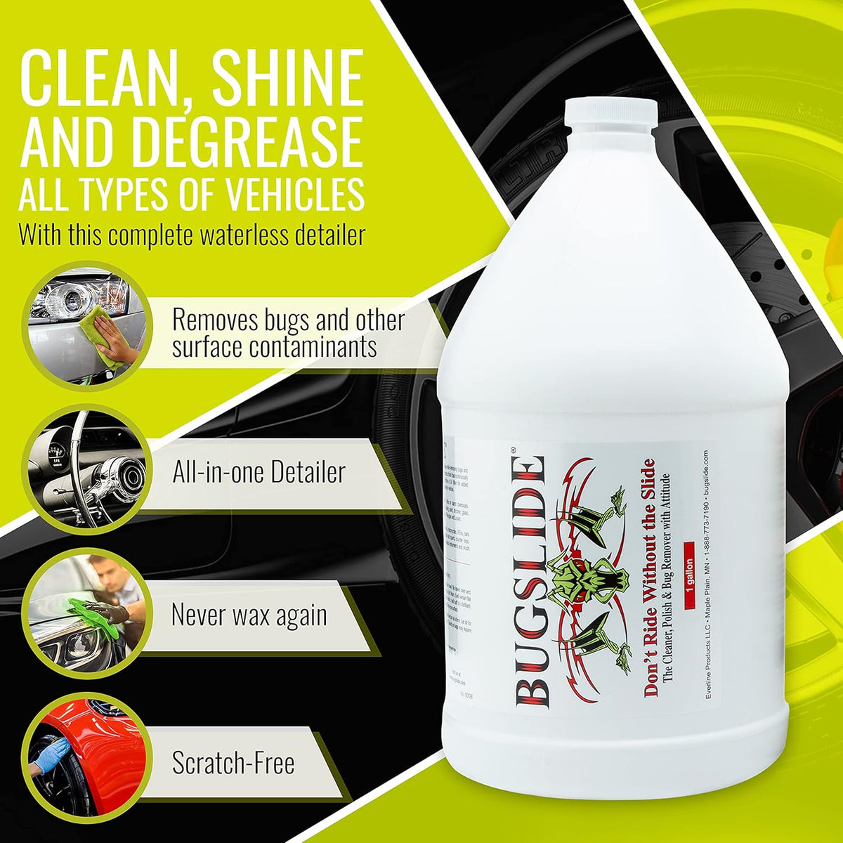 BugSlide Bug Remover – All Purpose Car Cleaner & Detailer Spray, For Vehicle Interior & Exterior Use, Shines, Degreases, Polishes, Wipes Away Bugs on Plastic, Metal,Glass, Windows, Mirrors, 32 oz