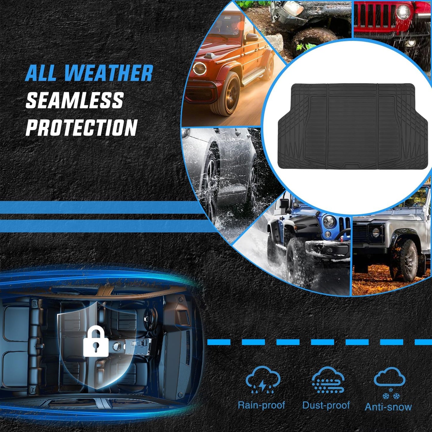 Nilight Rubber Cargo Mats for Cars Trucks SUVs,Universal Trim to fit for Most Vehicles,All Weather Protection Heavy Duty Cargo Liners