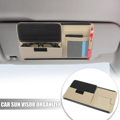 X AUTOHAUX Black Universal Car Sun Visor Organizer Sunglasses Case Storage Pocket Hook and Loop Tape ABS PU Leather for SUV RV Truck