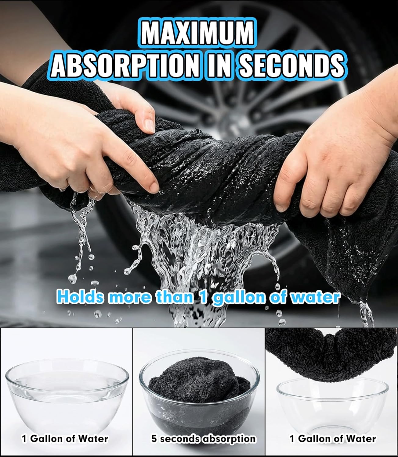 1400 GSM Car Drying Towels – XXL Microfiber Towels for Cars (48" x 24"), Ultra-Absorbent, Streak-Free, Scratch-Free, No Water Spots, Double-Twist Pile & Edgeless Design