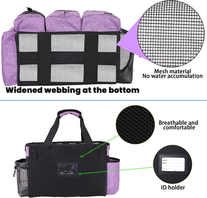 Large Cleaning Caddy Bag Built-in Sturdy Support Board, Cleaning Organizer with Detachable Divider, Cleaning Supply Tote with Adjustable Shoulder Strap&Waist Belt for Cleaners & Housekeeper