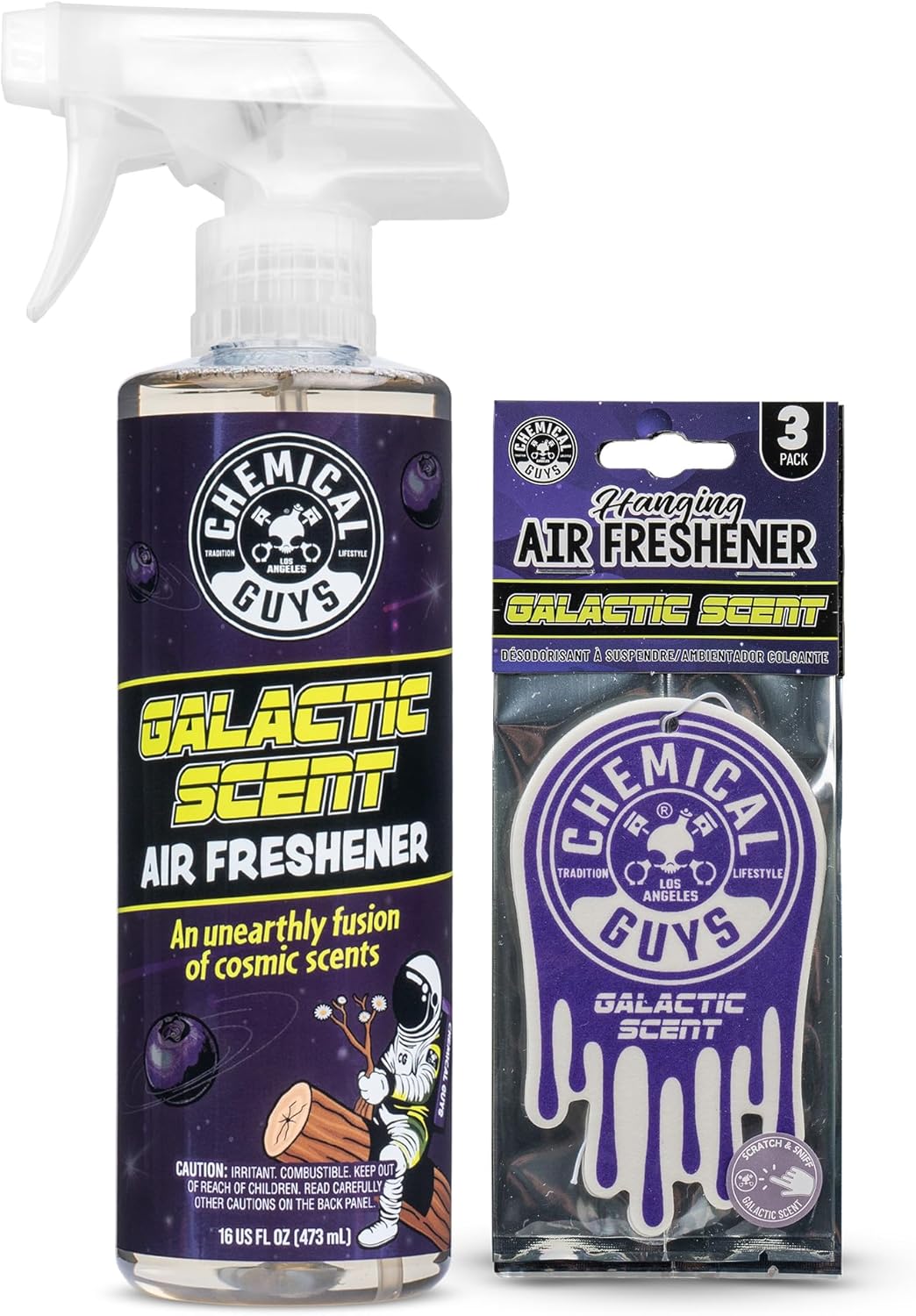 Chemical Guys New Car Scent Air Freshener and Odor Eliminator, 16 fl oz with 3 Pack of Hanging Air Fresheners (Great for Cars, Trucks, SUVs, RVs, Home, Office, Dorm Room & More) - HOL459