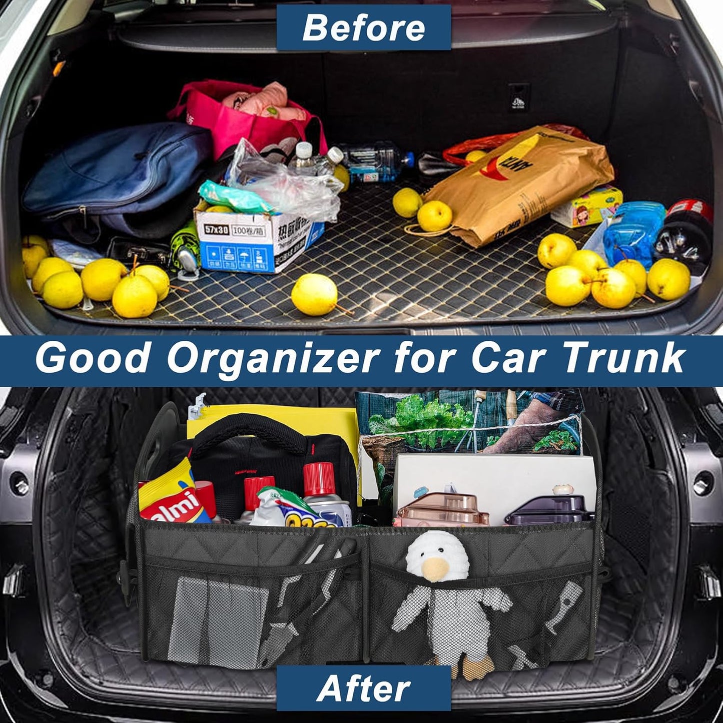 Deosk Car Trunk Organizer for SUV, Car Organizers and Storage with Reinforced Handles, Car Accessories for Women/Men 50LWaterproof Polyester Trunk Organizer, Black