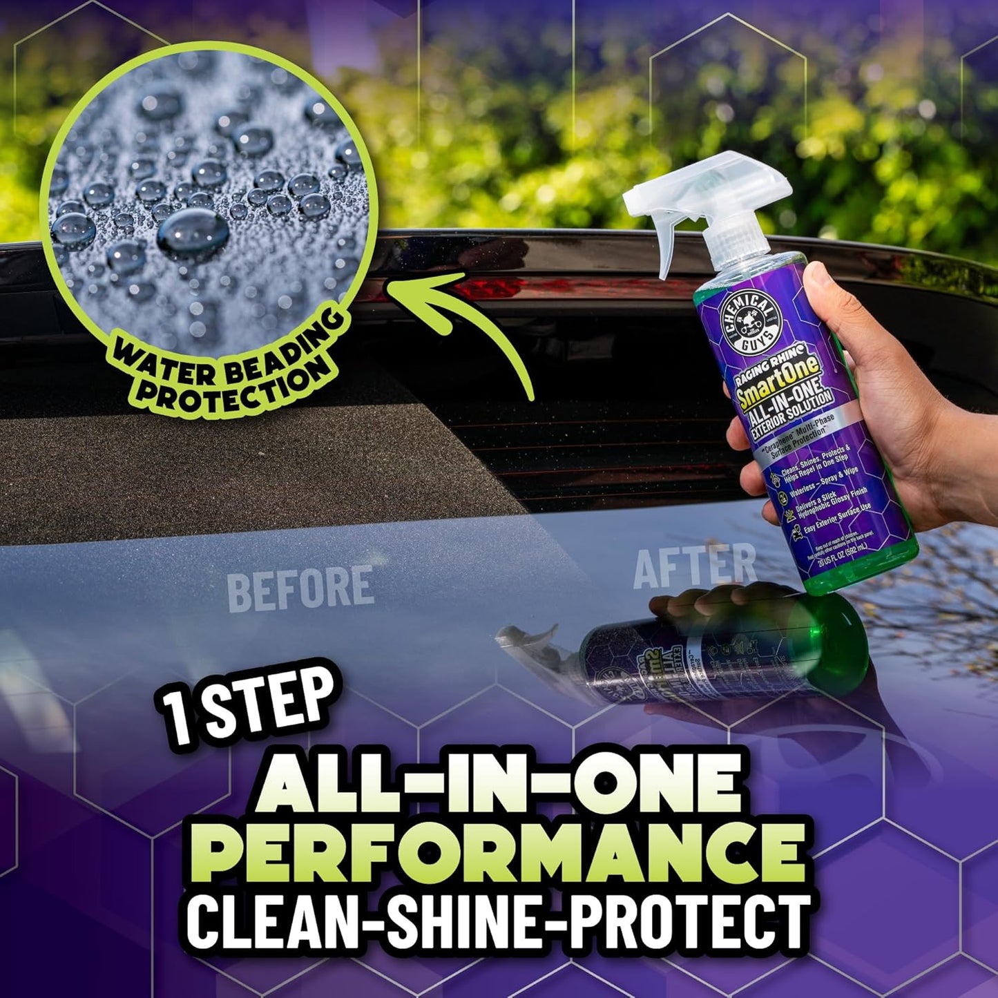 Chemical Guys Raging Rhino Waterless Car Wash And Quick Detailer Spray, No Rinse Exterior Cleaner For Paint, Glass, Wheels, Plastic, And Chrome, Spray And Wipe Shine, 20 Fl Oz
