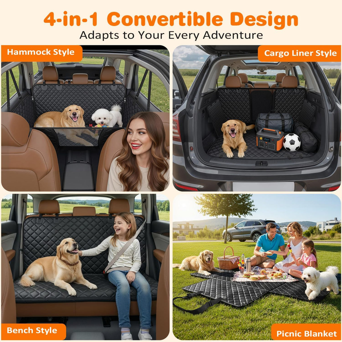 URPOWER Dog Car Seat Cover for Pets 100% Waterproof Seat Cover Hammock 600D Heavy Duty Scratch Proof Nonslip Durable Soft Back Seat Covers for Cars and SUVs
