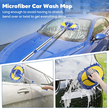 17Pcs Car Wash Kit with Bucket, Car Cleaning Kit with 62" Long Handle Car Wash Brush Mop, Mitt Duster Wheel Brush Detailing Brushes Towel, Car Washing Supplies for Cars RV Truck Exterior and Interior