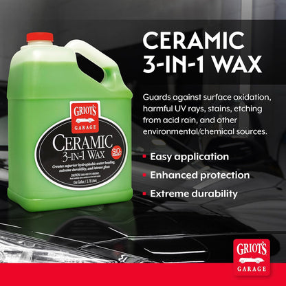 Griot’s Garage Ceramic 3-in-1 Wax, SiO2 Spray for Cars, Trucks, and RV’s, Provides Protection and Water Beading on Paint, Wheels, Plastic, Rubber Trim, Chrome, and More, 10978, 22 oz