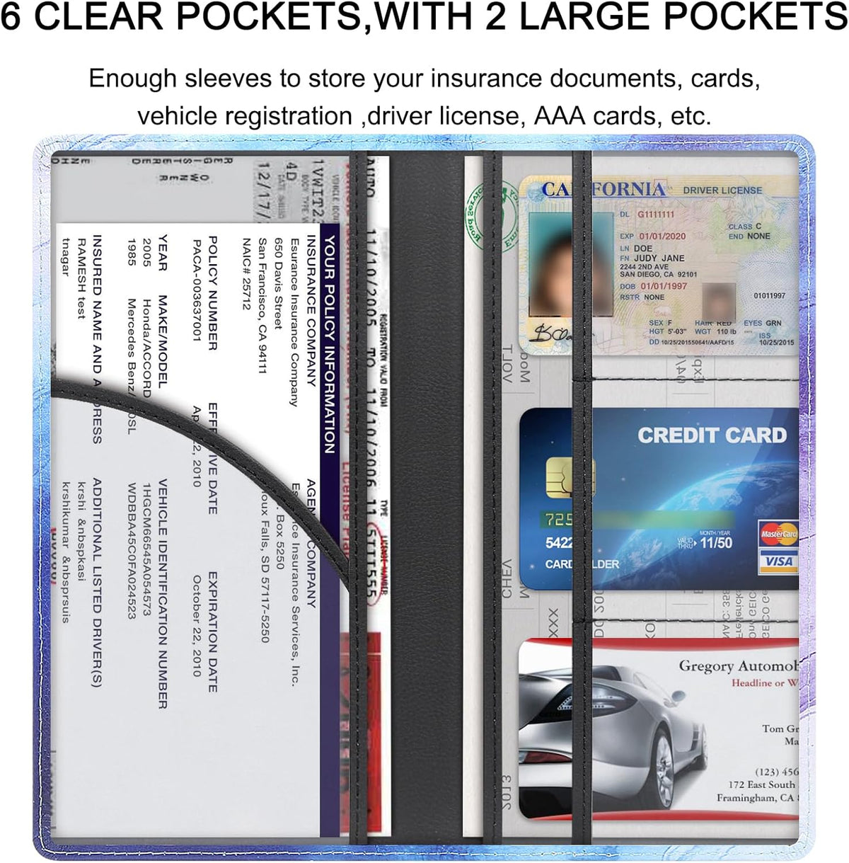 LumiMokki Premium Car Registration & Insurance Card Holder with Magnetic Shut, Vehicle Glove Box Car Organizer - For Documents, Cards, License (Black)