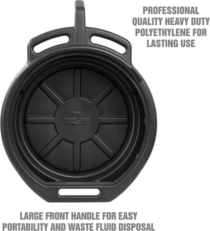 OEMTOOLS 87034 Oil Drain Pan, 4 Gallon Oil Pan, Heavy Duty Polyethylene, Pour Spout, No-Splash Lip, 3 Ergonomic Handles, Stackable Design