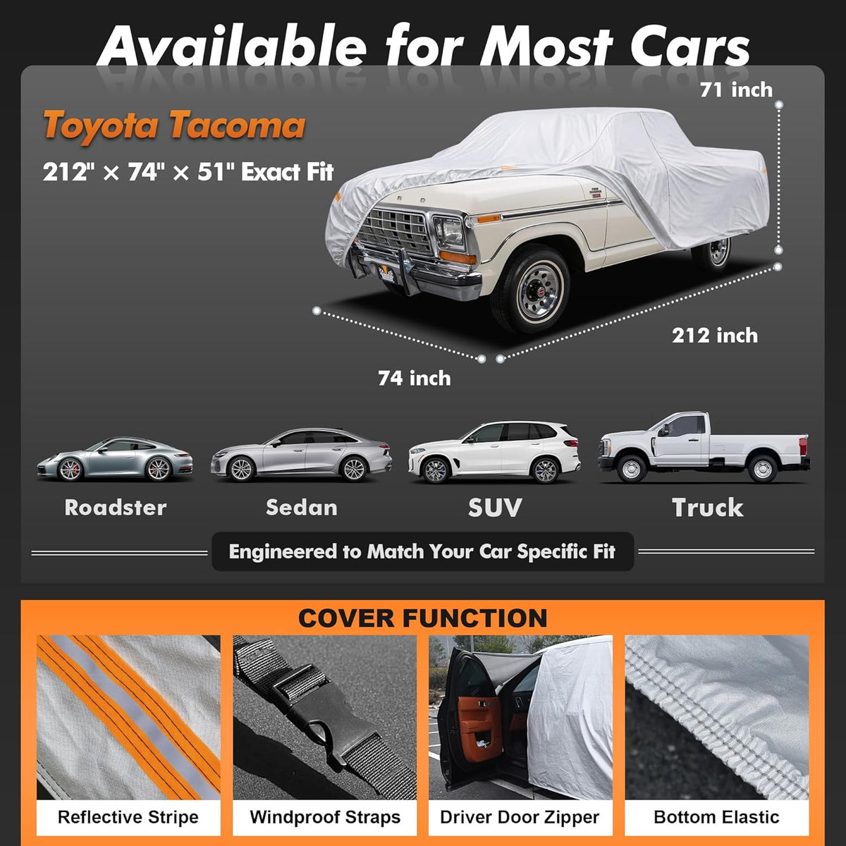 Car Cover Waterproof All-Weather,Heavy-Duty Outdoor Full Exterior Automobiles Sedan/Coupe (Length 186-193 inch) with Windshield Sun Shade Universal Fit Toyota Camry, Tesla Model 3, Accord etc