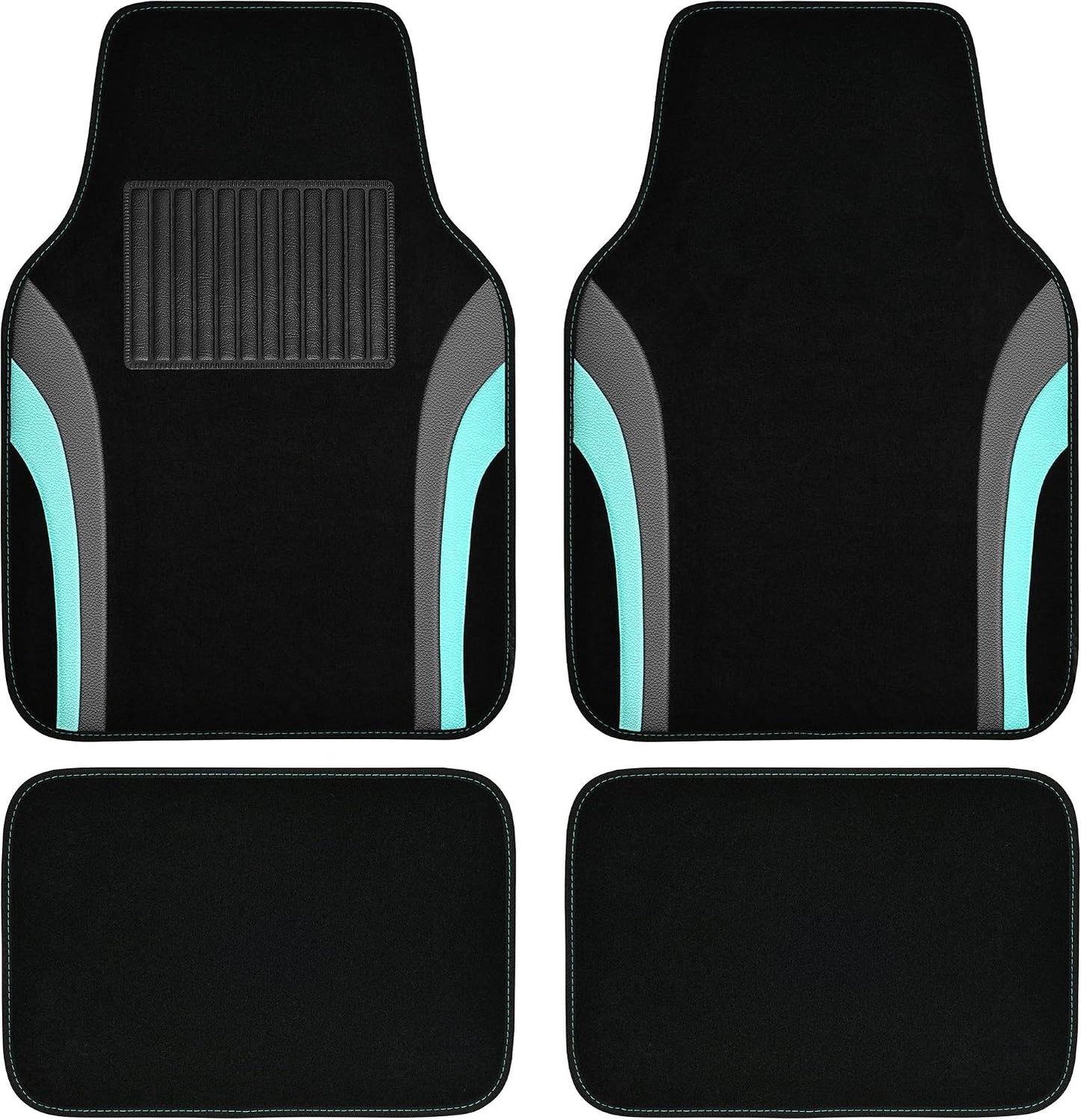 CAR PASS Leather Waterproof Sporty Car Floor Mats Carpet,Universal Automotive Floor Mat Fit for Sedans, Cars, Mid Trucks, Vans, SUV, Set of 4 (Black and Gray)