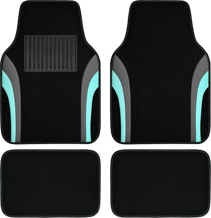 CAR PASS Leather Waterproof Sporty Car Floor Mats Carpet,Universal Automotive Floor Mat Fit for Sedans, Cars, Mid Trucks, Vans, SUV, Set of 4 (Black and Gray)