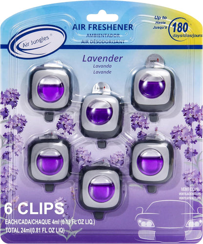 Air Jungles New Car Scent Car Air Freshener Vent Clip, 6 Count Long Lasting Up to 180 days, Natural Essential Oil Car Fragrance Accessories for Women and Men, Odor Eliminator - 4ml Each