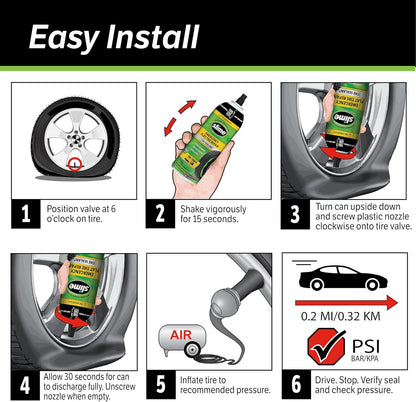 Slime 50107 Flat Tire Puncture Repair, Smart Spair, Emergency Kit For Car Tires, Includes Sealant And Tire Inflator Pump, Suitable For Cars And Other Highway Vehicles, 15 Min Fix