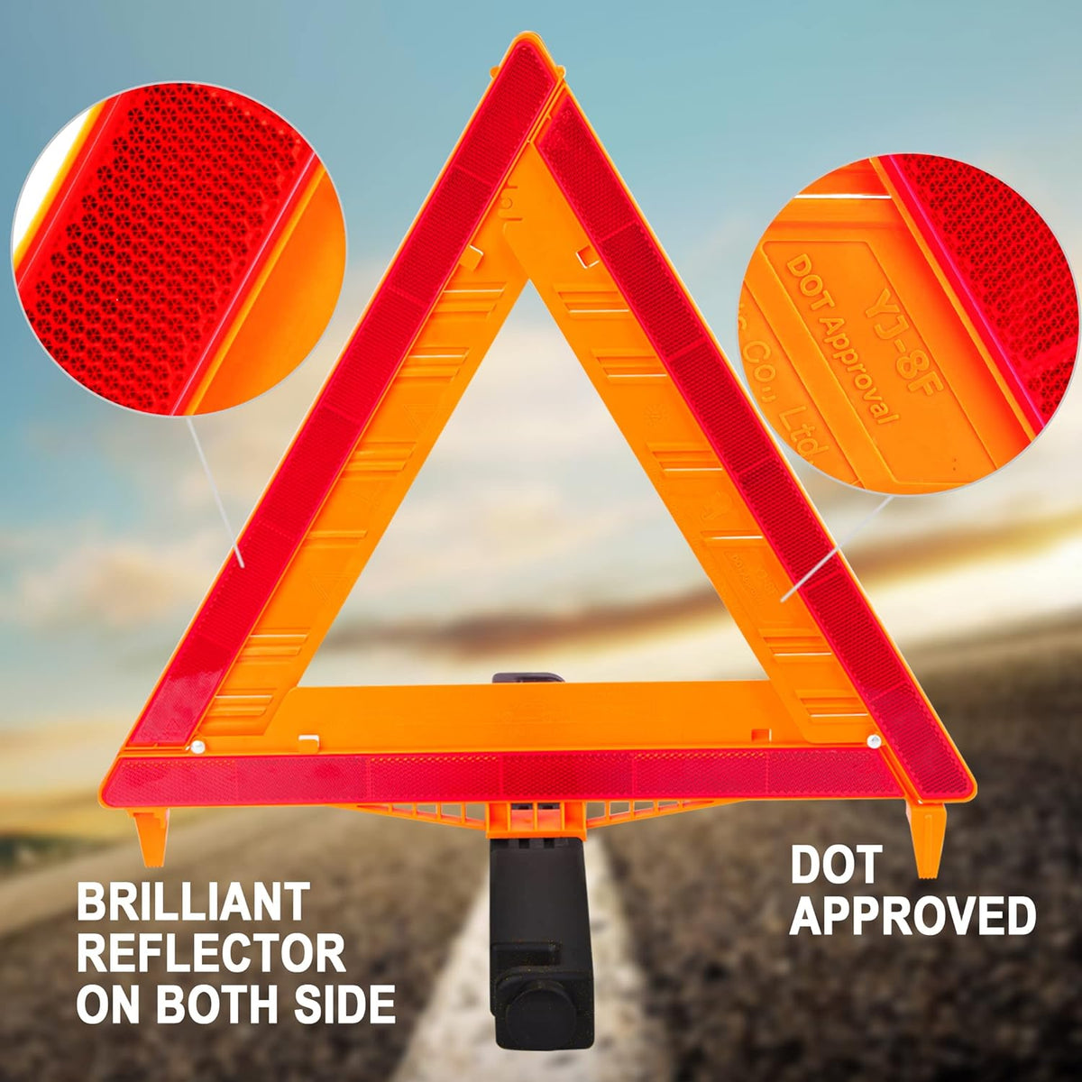 CARTMAN 3 Pack Warning Triangle DOT Approved, Identical to United States FMVSS 571 125 Reflective Warning Road Safety Triangle Kit with White Case