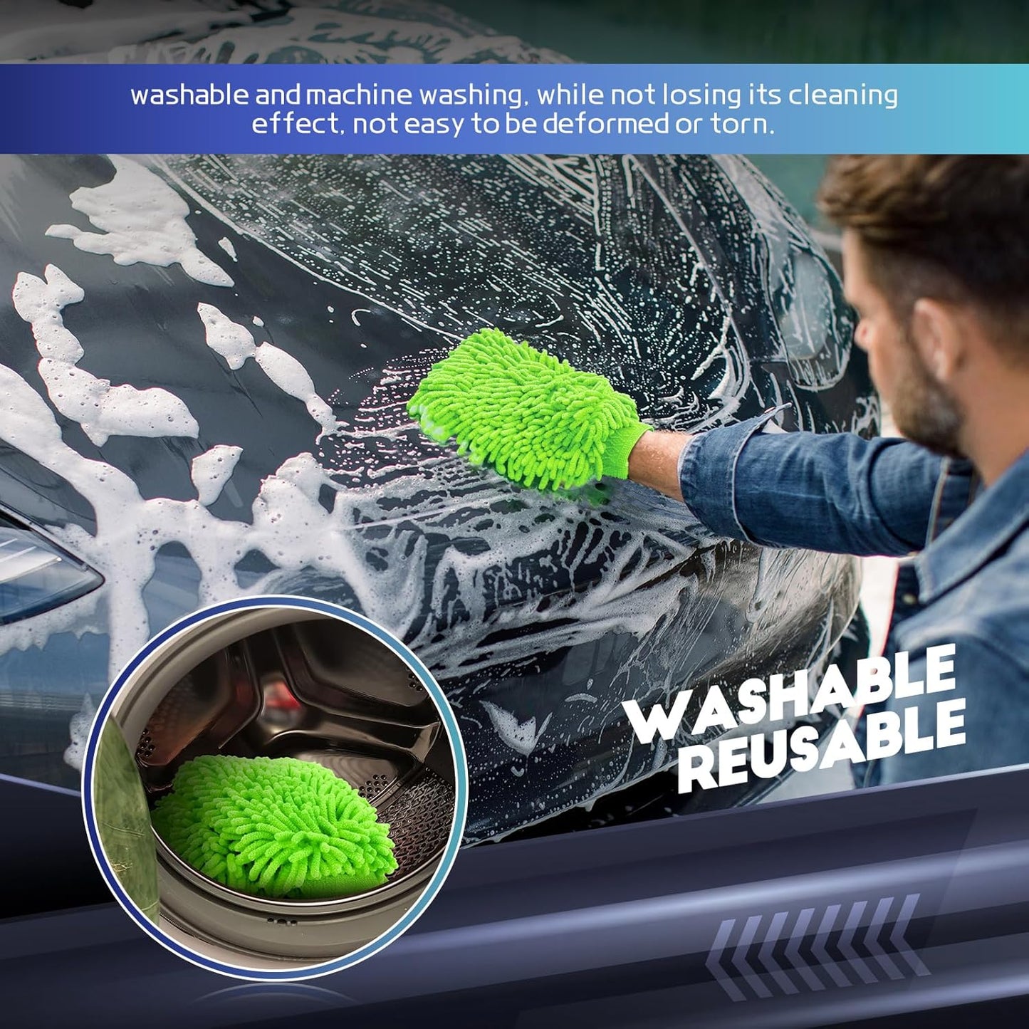 wuyaoyao 2PCS Car Wash Mitt, 10.14"×7.12" Chenille Microfiber Car Wash Mitts, Scratch-Free & Lint-Free, Absorbent Double Sided Clean Glove for Cars Cleaning, Auto Cleaning Supplies (Orange)