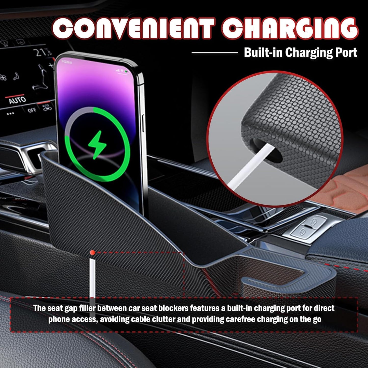 2PCS Short Car Seat Gap Filler Organizer with Seats Belt Holes,Anti-dropout Seat Gap Filler Fills Console Gaps,Universal Car Seats Gaps Plug with Storage Slot for Cars Storage