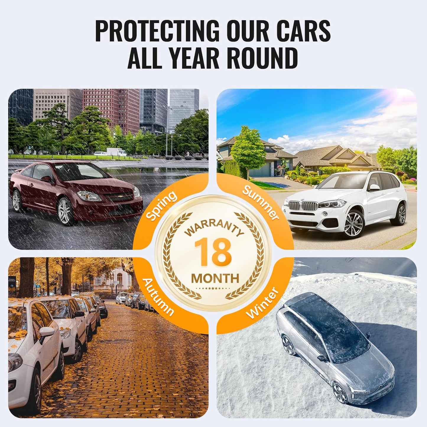 30 Layers Car Cover for Automobiles All Weather Waterproof, Outdoor Snowproof UV Protection Windproof, Door Zipper, Soft Cotton, Heavy Duty Universal Car Covers, (Silver, Fit Sedans 171"-180")