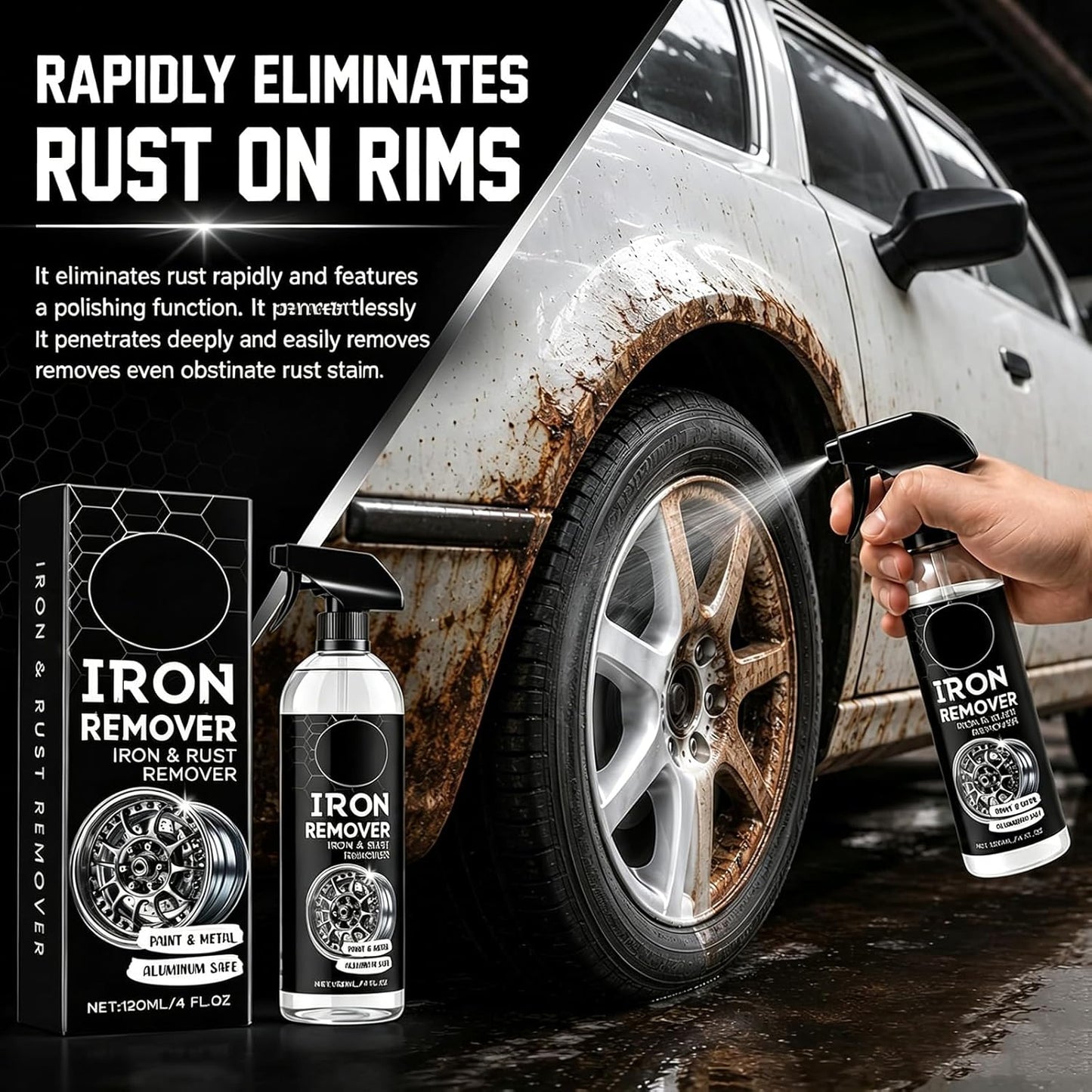 Iron Eraser Rust Remover Spray – Fast Acting Rust & Brake Dust Remover for Car Wheels & Paint. Professional Automotive Surface Cleaning