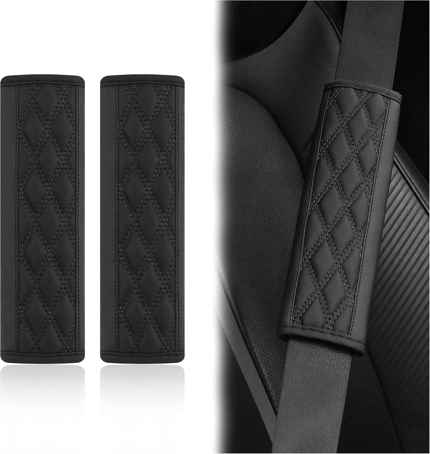 2PCS Car Seat Belt Cover Pads,Leather Seatbelt Covers Protect Shoulder and Neck Car Accessories Interior,Universal Car Seat Strap Pads Car Decorations for Most Cars Trucks (Black/Red)