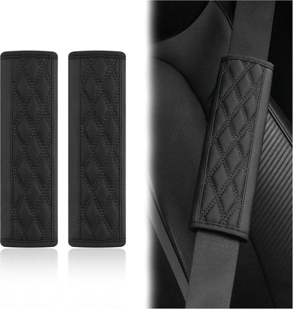 2PCS Car Seat Belt Cover Pads,Leather Seatbelt Covers Protect Shoulder and Neck Car Accessories Interior,Universal Car Seat Strap Pads Car Decorations for Most Cars Trucks (Black/Red)