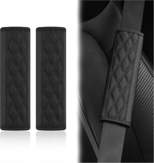 2PCS Car Seat Belt Cover Pads,Leather Seatbelt Covers Protect Shoulder and Neck Car Accessories Interior,Universal Car Seat Strap Pads Car Decorations for Most Cars Trucks (Black/Red)