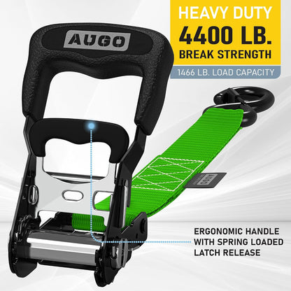 AUGO Ratchet Straps Heavy Duty 4 Pack -15 FT - 2200 LB Break Strength – with Safety Lock S Hooks - Cargo Straps for Moving, Appliances, Motorcycle – Soft Loop Tie Down Straps