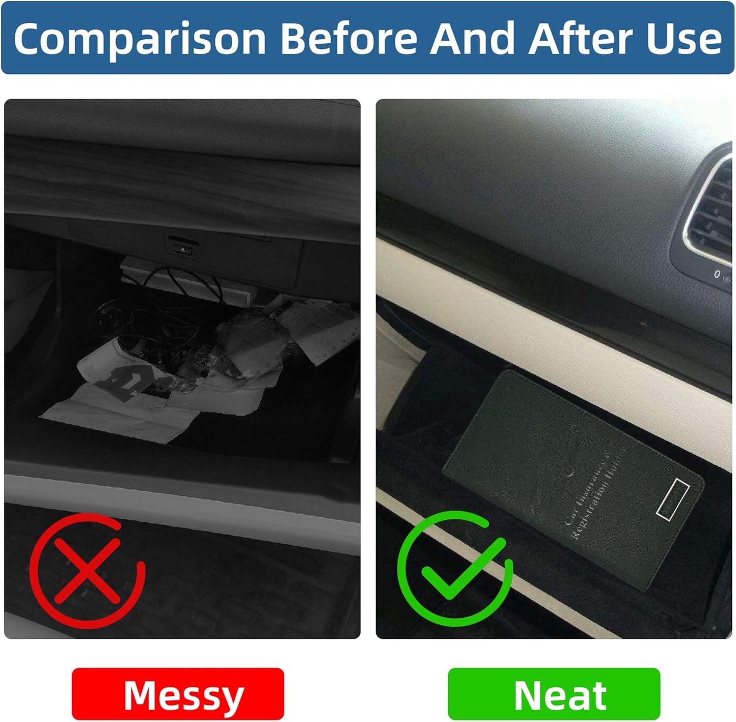Premium Car Registration & Insurance Card Holder with Magnetic Closure & Clear Pockets, Glove Box Organizer for Documents, Driver's License (Reticulated black)