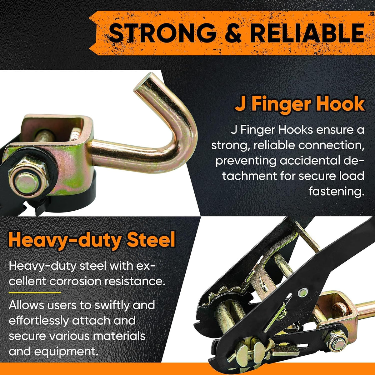 4 Pack Car Tie Down Straps for Trailers 2" x 96" - 9900LBS Break Strength - Tire Ratchet Straps with J Finger Hooks for Hauling UTV, SUV, Truck, Any Cars