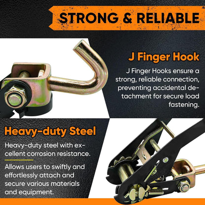 4 Pack Car Tie Down Straps for Trailers 2" x 96" - 9900LBS Break Strength - Tire Ratchet Straps with J Finger Hooks for Hauling UTV, SUV, Truck, Any Cars
