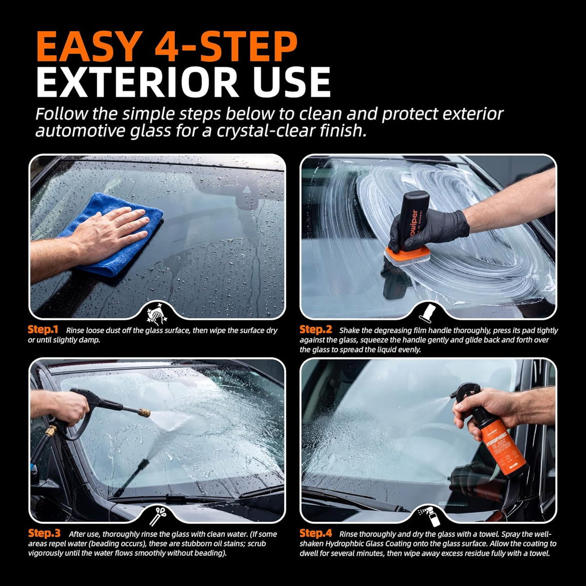 Windshield Glass Coating Kit, 100g Glass Prep Cleaner + 100ml Rain Repellent Spray, Hydrophobic Water Beading Protection, Removes Light Oil Film and Road Grime