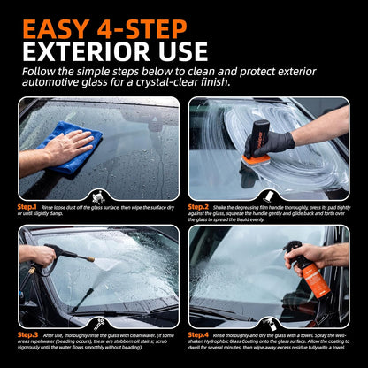 Windshield Glass Coating Kit, 100g Glass Prep Cleaner + 100ml Rain Repellent Spray, Hydrophobic Water Beading Protection, Removes Light Oil Film and Road Grime
