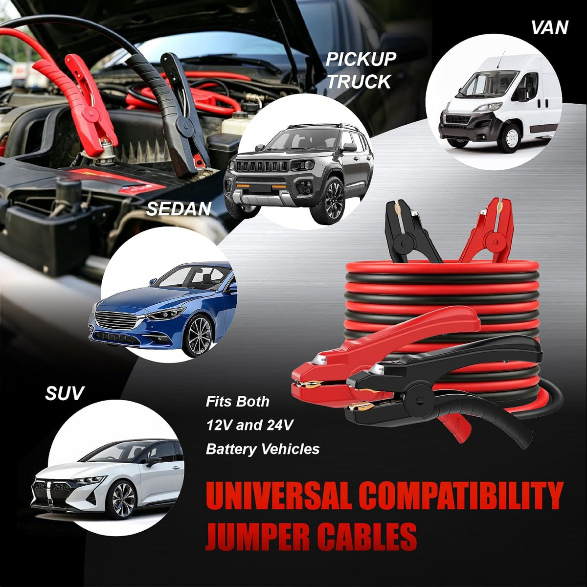 Jumper Cables for Car,8 Gauge 12 Feet Heavy Duty Booster Cable,Quick Connect Automotive Wires with Alligator Clamps,Carrying Bag for Cars Trucks