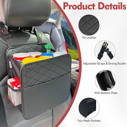 Witaxima Upgrade Car Seat Organizer Backseat with Storage Pockets, Multipurpose Car Organizer Hanging, Car Trash Bag Can,Premium PU Leather Garbage Can 2.14 Gallon Large Capacity, Black.