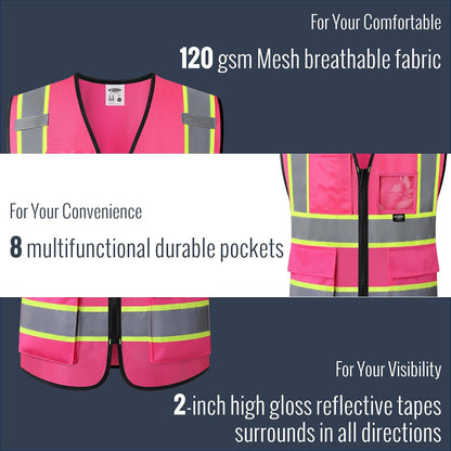 JKSafety Safety Vest for men women Hi Vis Reflective Vest with Pockets and Zipper High Visibility Meet ANSI Standard（BX320