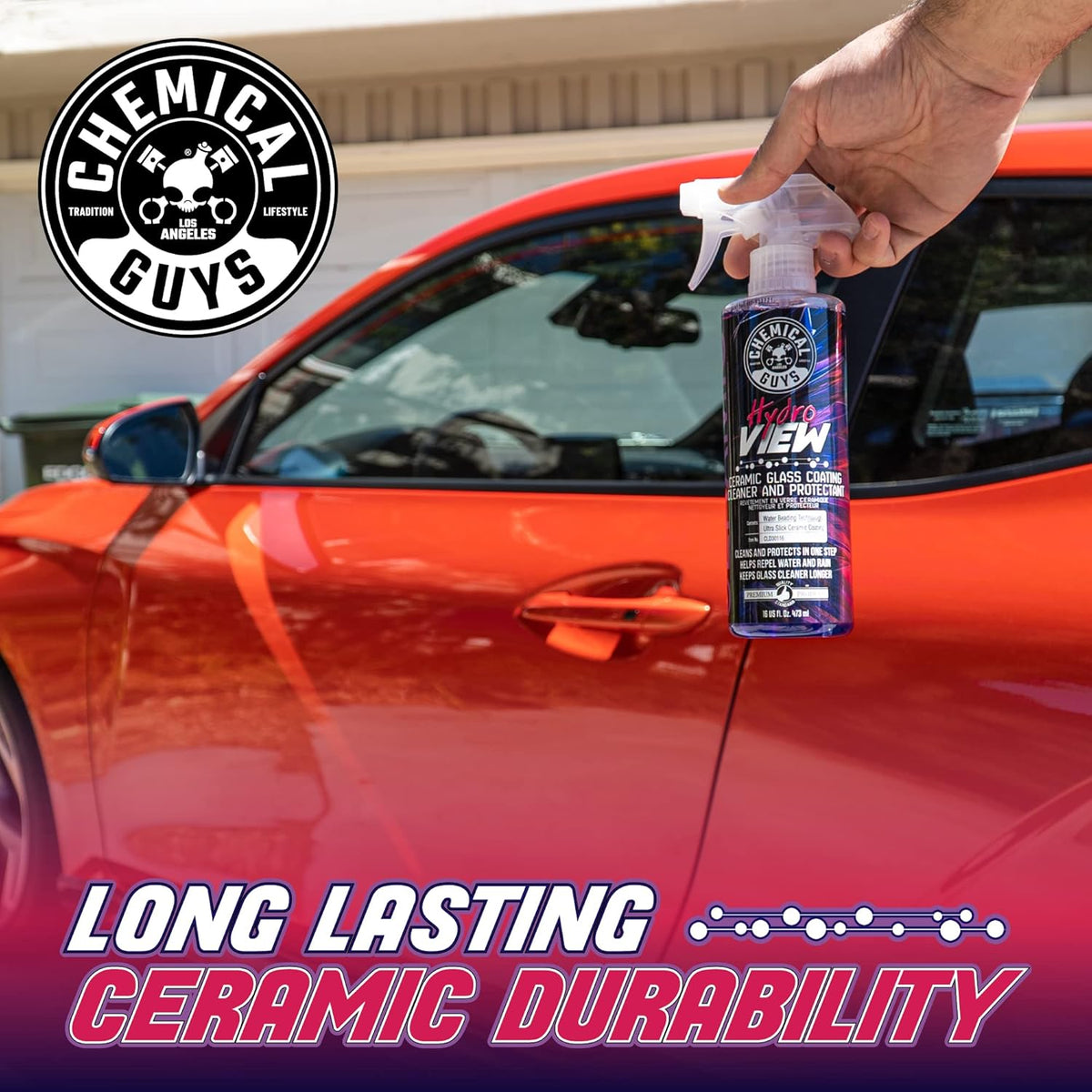 Chemical Guys HydroView Ceramic Glass Cleaner & Coating - Cleans & Adds Hydrophobic Protection, Car Window Cleaner for Glass, and Mirrors, Trucks, SUVs, and Home Use - 16 fl oz
